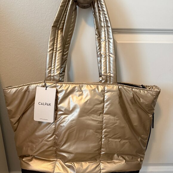 CALPAK Luka Expandable Laptop Tote in Gold - Picture 1 of 5
